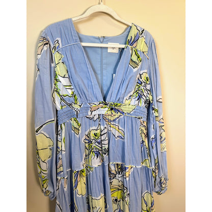 NEW NWT Aje. Romantica Voille Maxi Dress Size US 8 Blue Hibiscus
