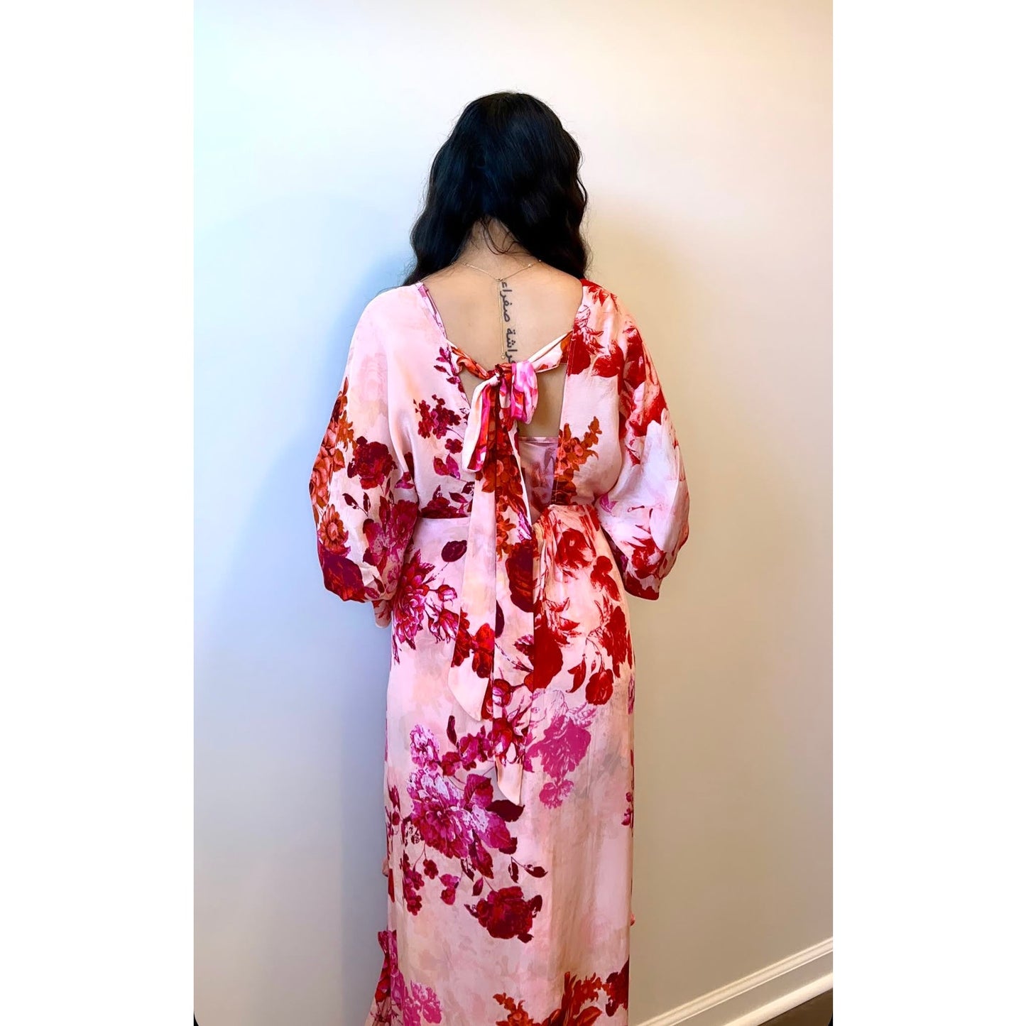 Hemant and Nandita Dali Kaftan Dress with Slip Small Flower Long Sleeve Lined