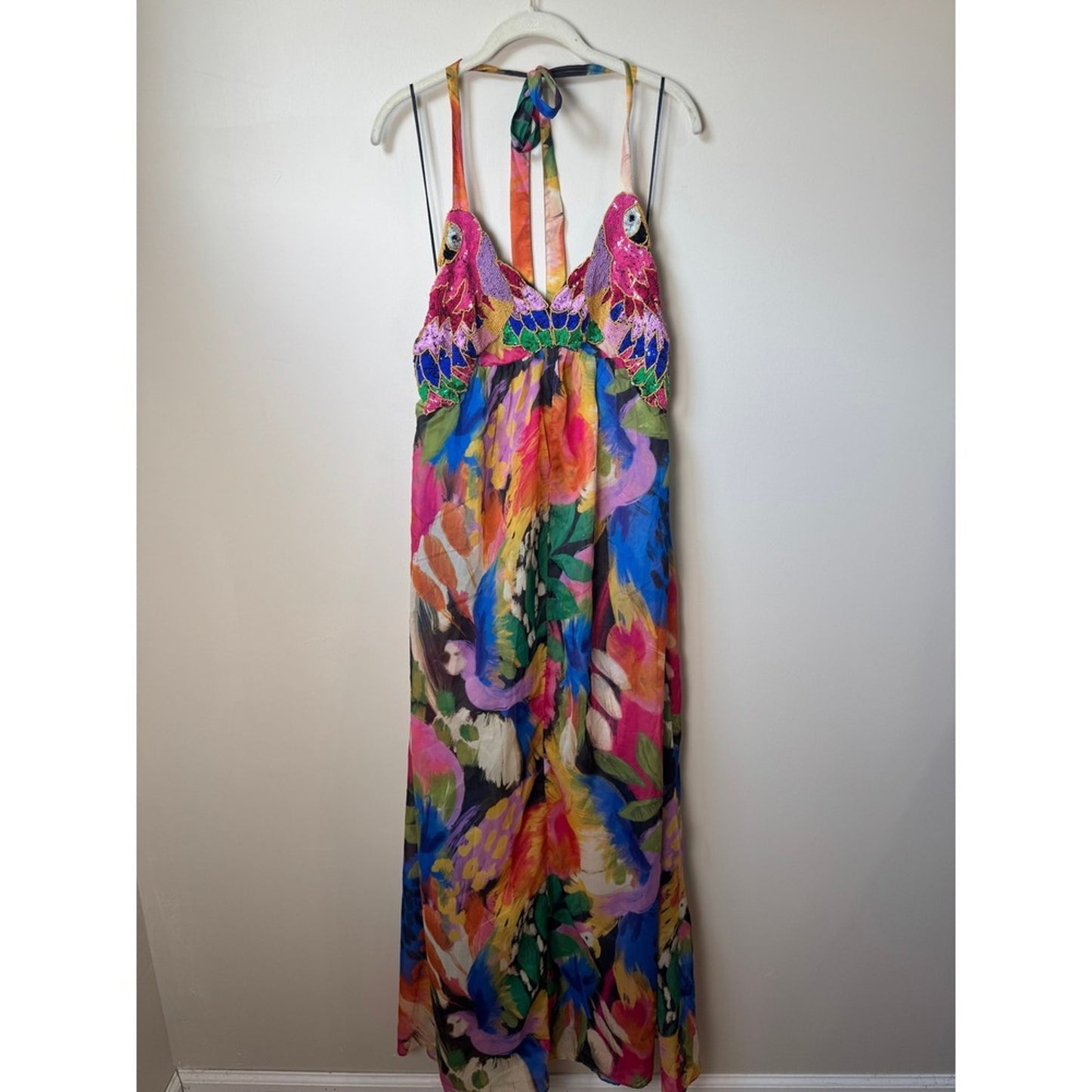 Show Me Your Mumu Womens Tropical Parrot Embroidered Halter Maxi Dress Boho