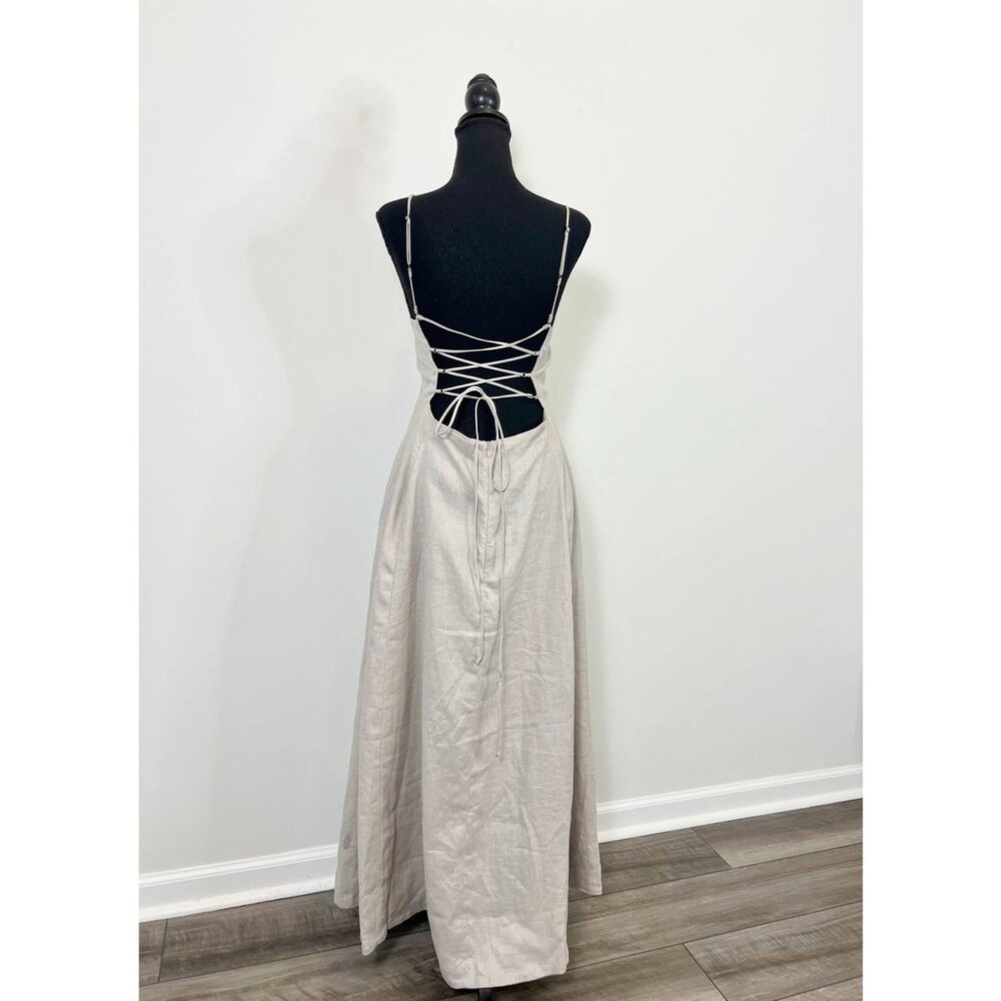 Enza Costa Laced Open Back Dress in Mist Size 3 Maxi Lined Party Cocktail‎ Linen