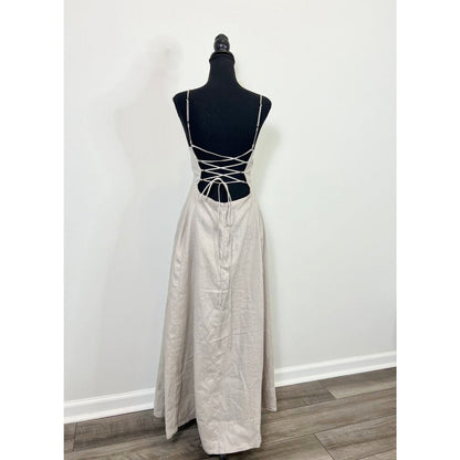 Enza Costa Laced Open Back Dress in Mist Size 3 Maxi Lined Party Cocktail‎ Linen