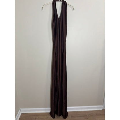 Show Me Your Mumu Brown Satin Halter Maxi Dress Open Back Evening Gown Espresso