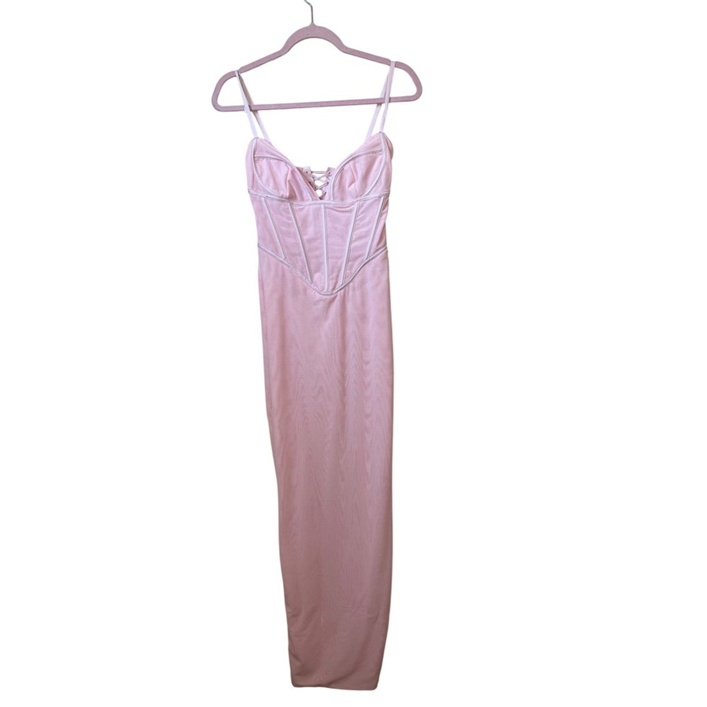 House of CB Romy Pinkesque Corset Maxi Dress Pink Lace Up SB10948 Size S NWT
