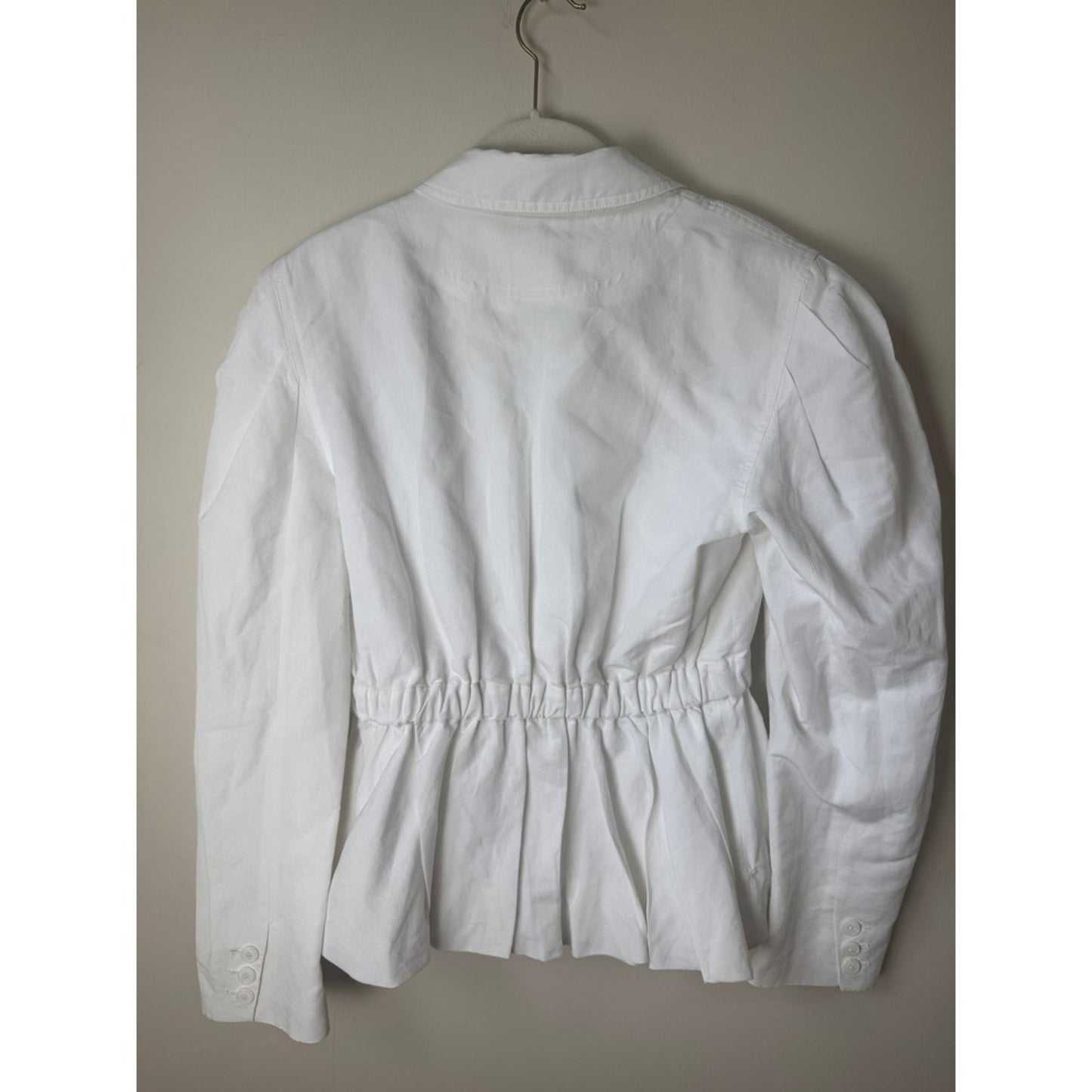 Ulla Johnson White Cotton Linen Puff Sleeve Peplum Blazer Jacket Size S
