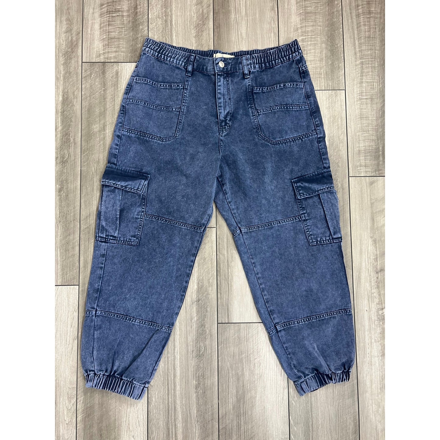 We The Free People Cargo Jeans in Blue Large Denim Zip Fly Stretch Cotton