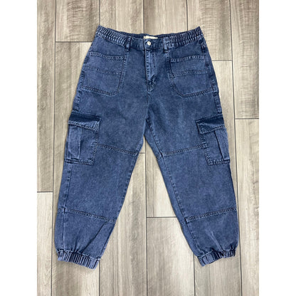 We The Free People Cargo Jeans in Blue Large Denim Zip Fly Stretch Cotton