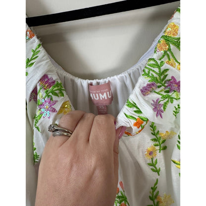 Show Me Your Mumu Wildflower Embroidered Sequin Off Shoulder Mini Dress White XS