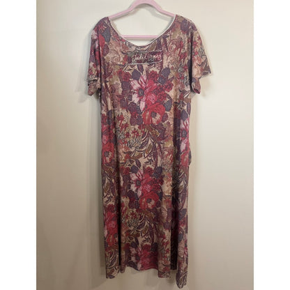 Jaded Gypsy Floral Maxi Dress Boho Short Sleeve Pockets Red Mauve NWT
