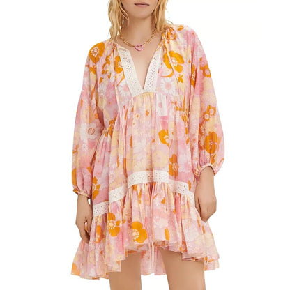 Maje Rolella Flower Power Babydoll Dress with Slip Size 38 Floral Long Sleeve