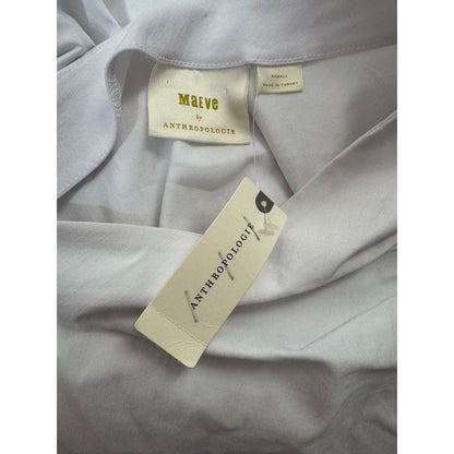 Maeve Anthropologie Slim Puff-Sleeve Ruched Dress in White XS