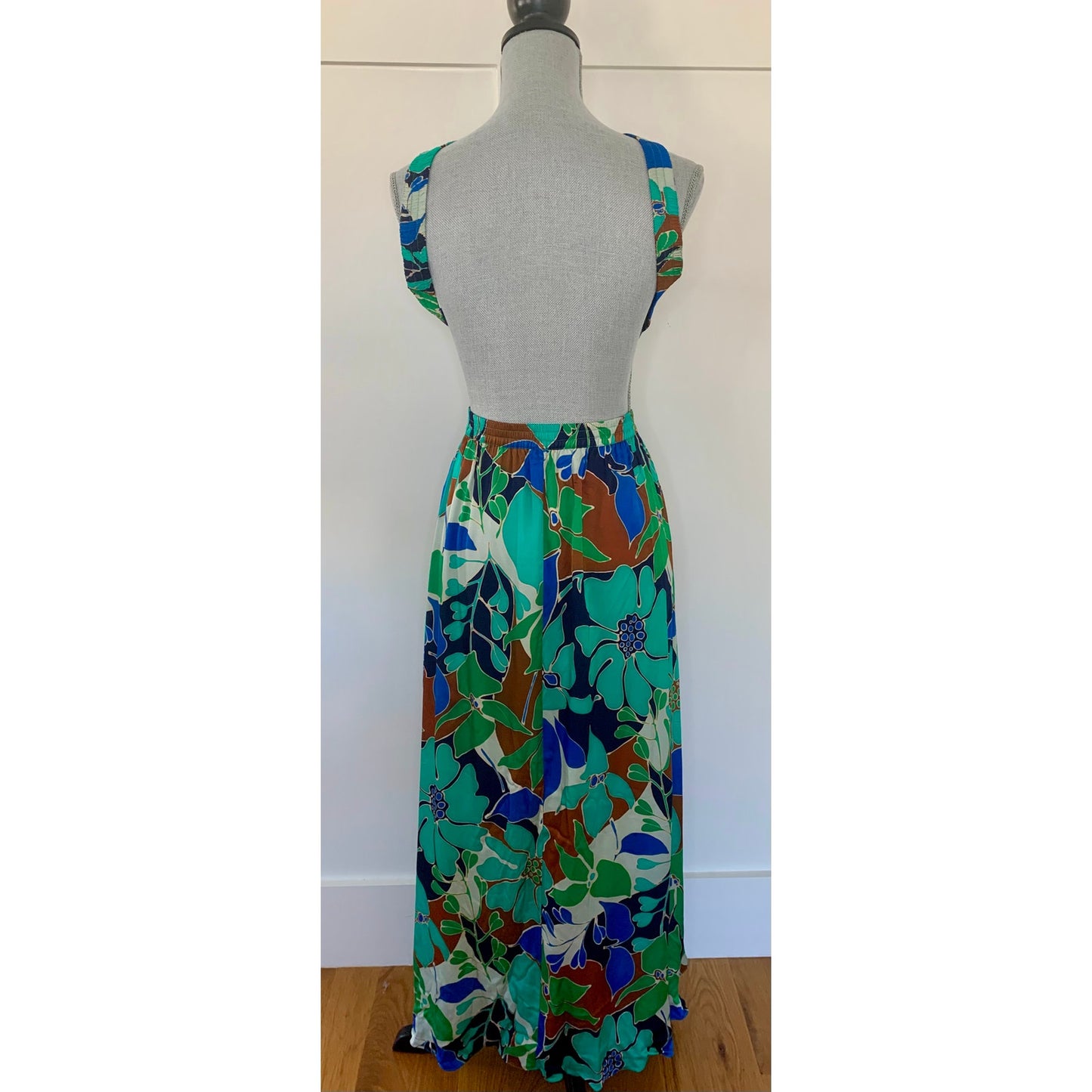 Cult Gaia Theia Dress in Botanic Aqua Silk Voile Sz XL Floral Sleeveless Cutout
