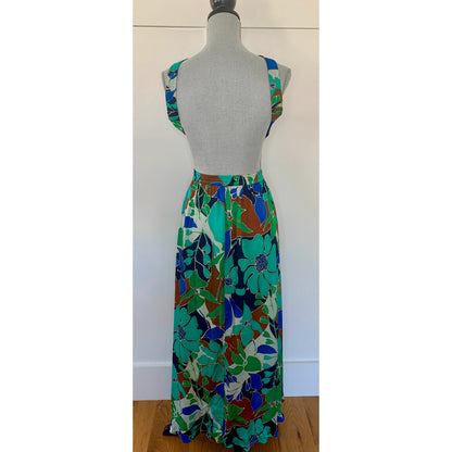 Cult Gaia Theia Dress in Botanic Aqua Silk Voile Sz XL Floral Sleeveless Cutout