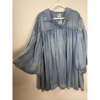 Jaded Gypsy Denim Babydoll Tunic Dress Blue Light Wash Oversized Boho O/S