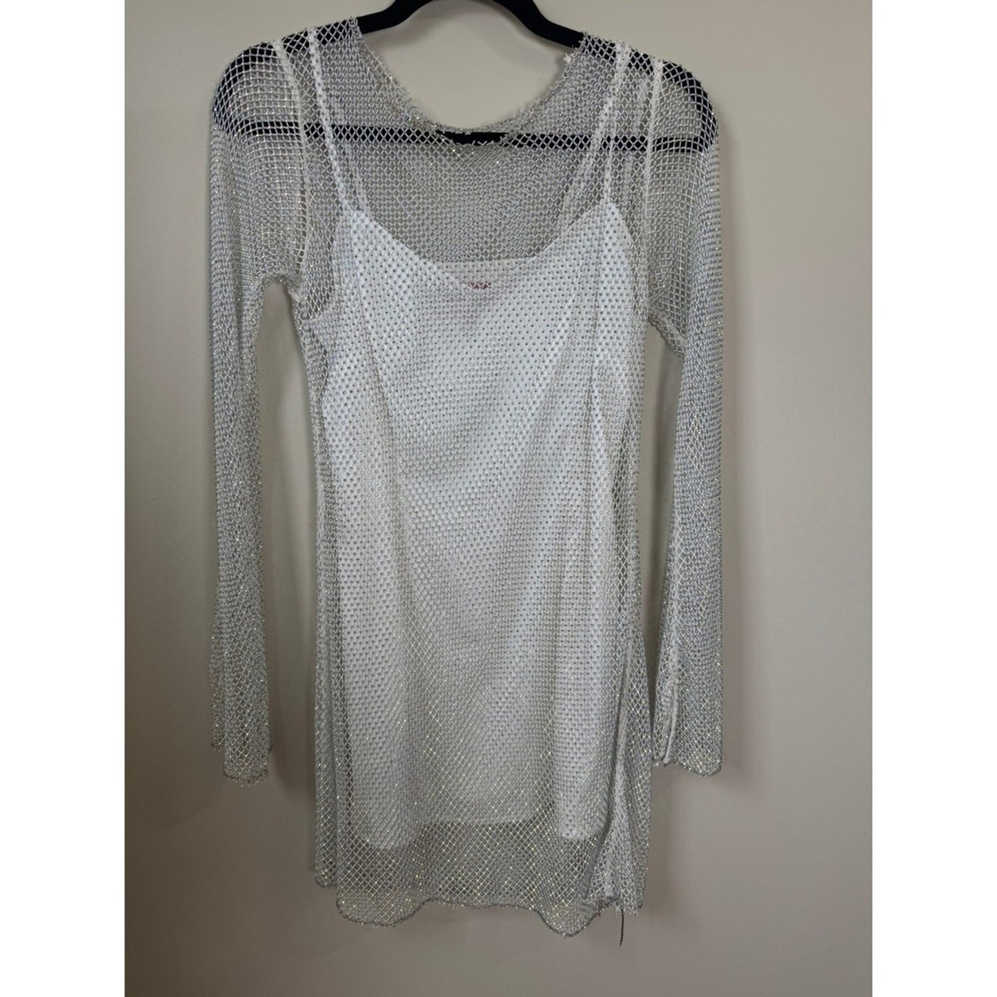 Show Me Your Mumu Iconic White Rhinestone Fishnet Mesh Mini Dress