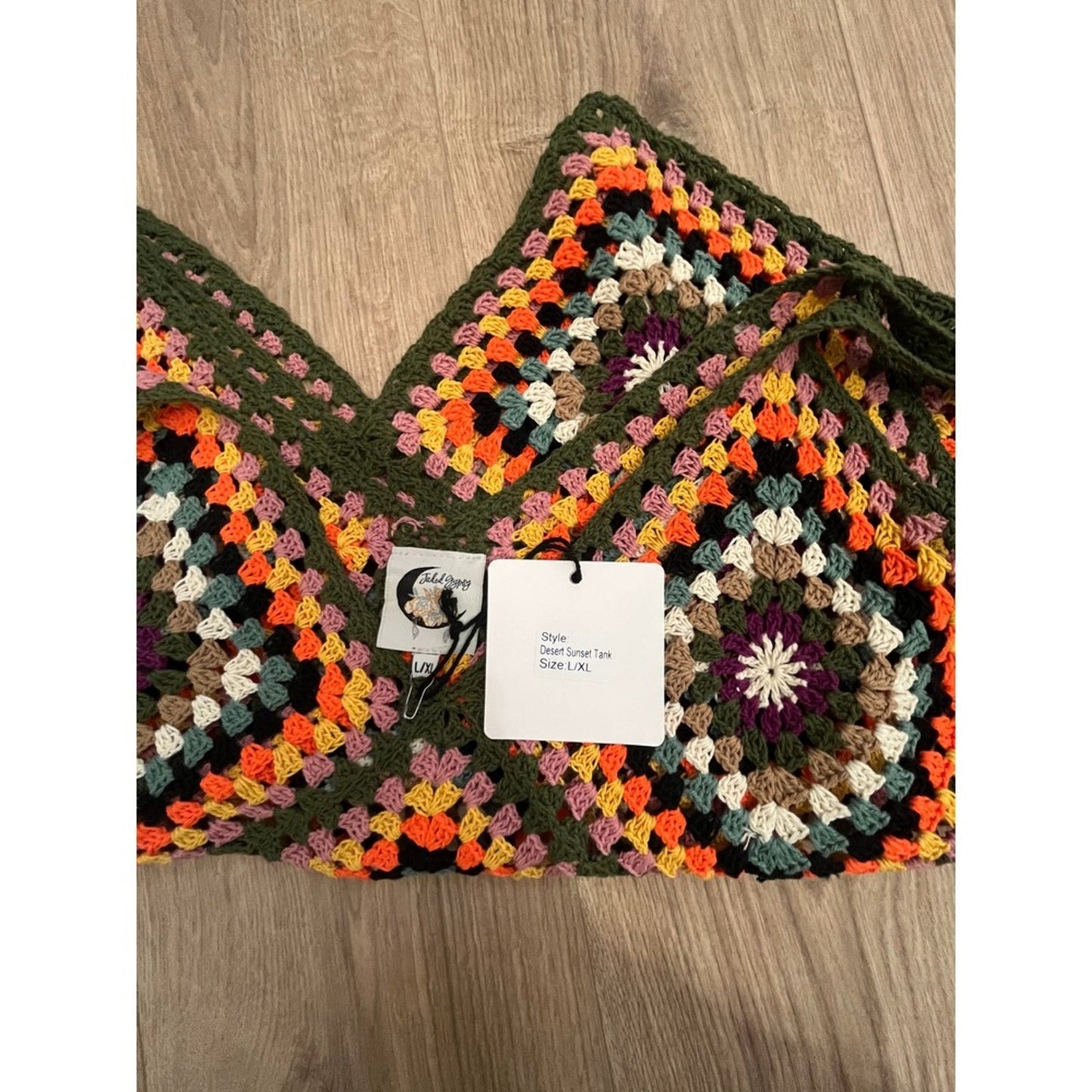 Jaded Gypsy Desert Sunset Crochet Tank Top Orange Green Purple Women's L XL