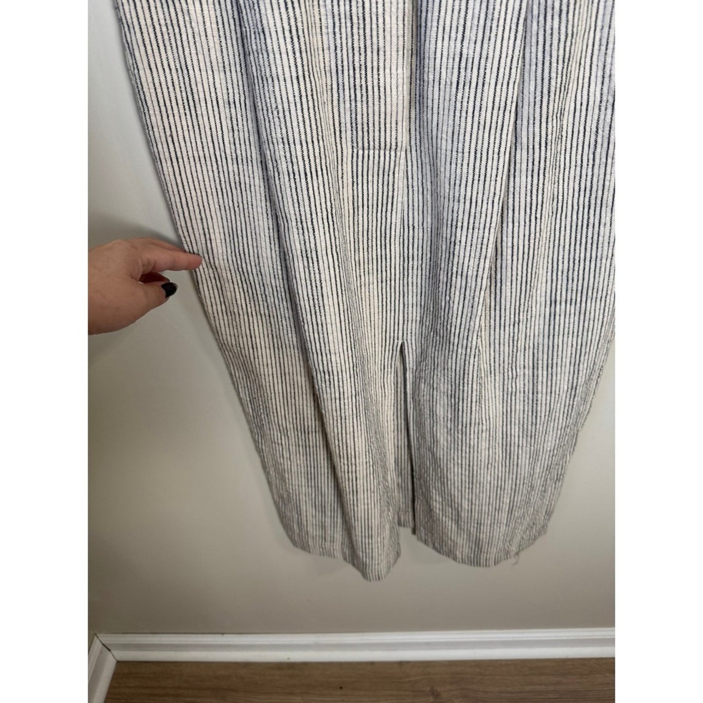 APIECE APART Striped Square Neck Button Front Midi Dress Size 4 Linen Blend