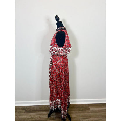 Alice + Olivia Mertie Maxi Dress Allure Medallion Size‎ 8 Mockneck Pleated Boho