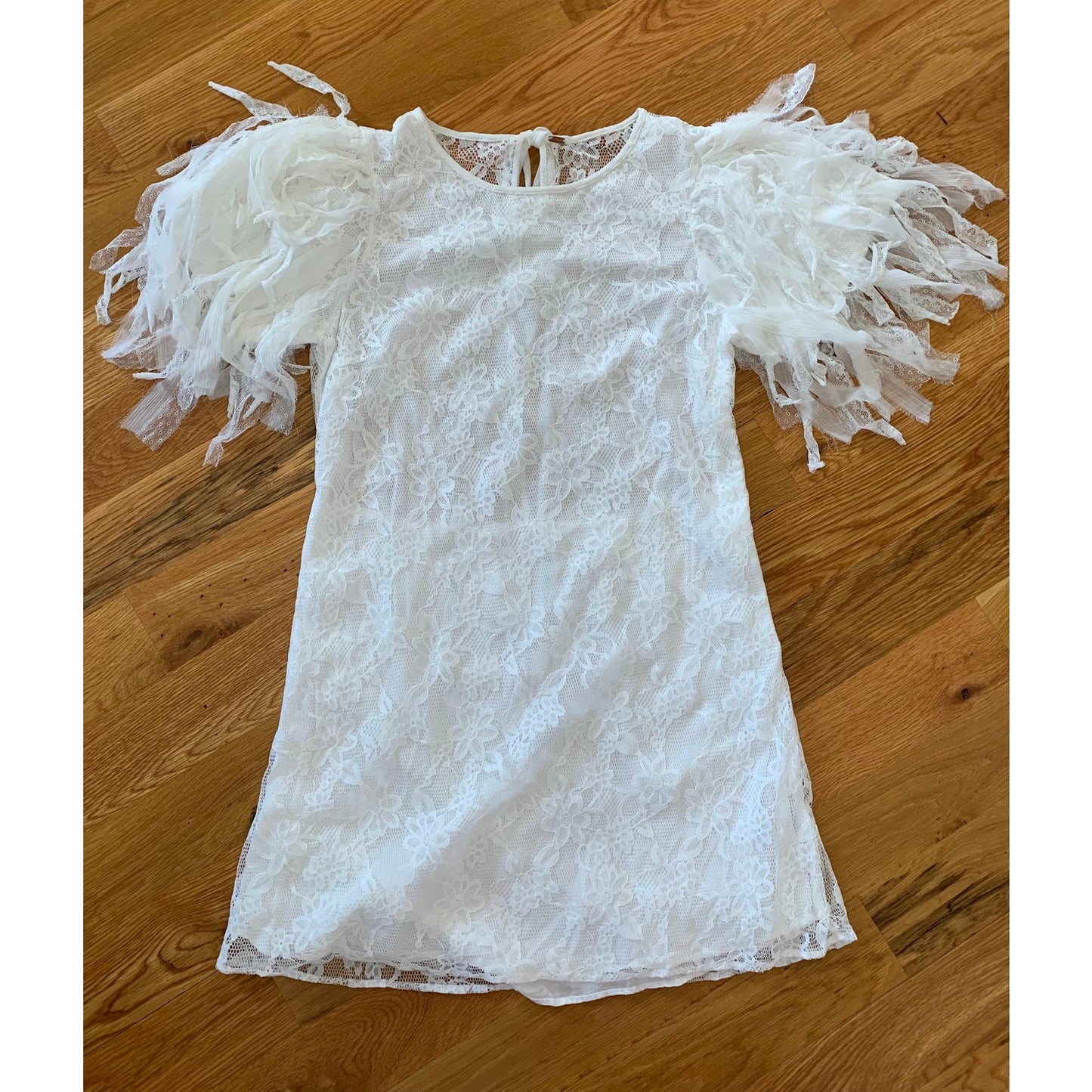 Free People Songbird Mini Lace Dress in White Floral Medium Short Sleeve Lined