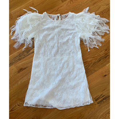 Free People Songbird Mini Lace Dress in White Floral Medium Short Sleeve Lined