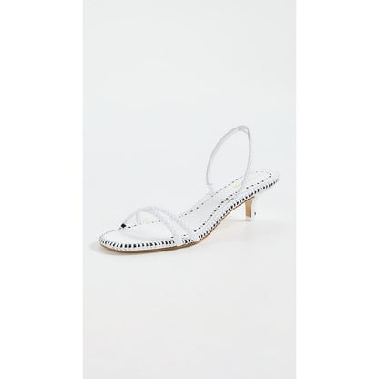 Larroude White Leather Braided Slingback Kitten Heel Sandals Whipstitch Trim