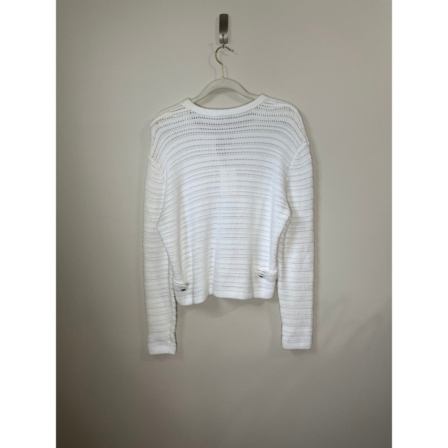 Cotton by Autumn Cashmere White Knit Cropped Cardigan Sweater Large