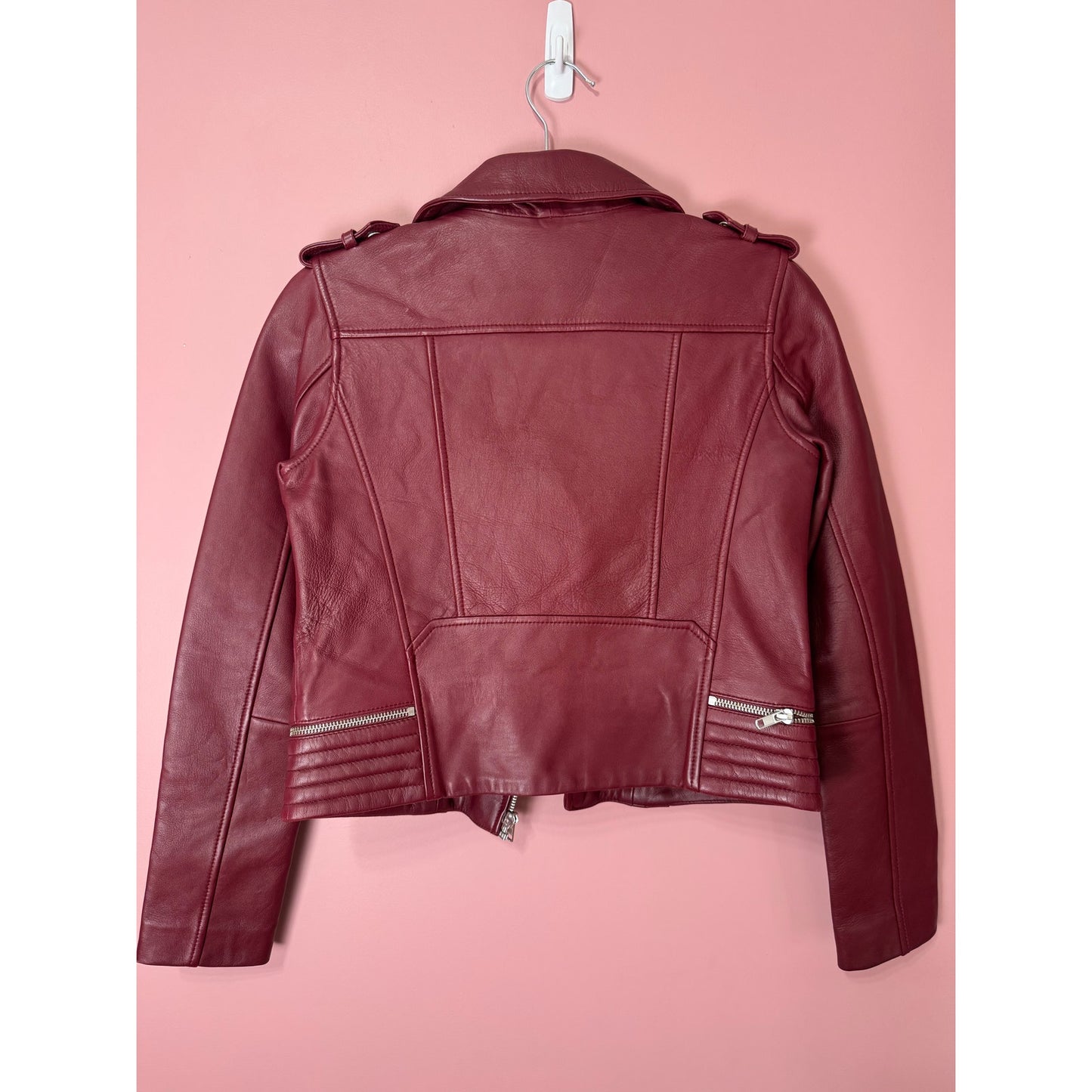 Maje Burgundy Lamb Leather Moto Jacket Size 36/Small