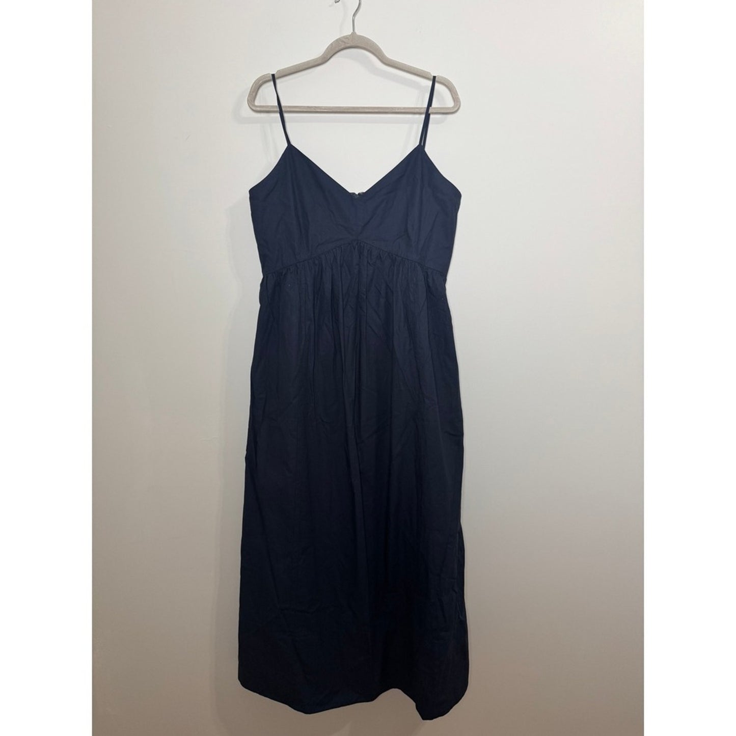 Jenni Kayne Peninsula Dress Navy Blue Cotton Poplin Midi V-Neck Large NEW