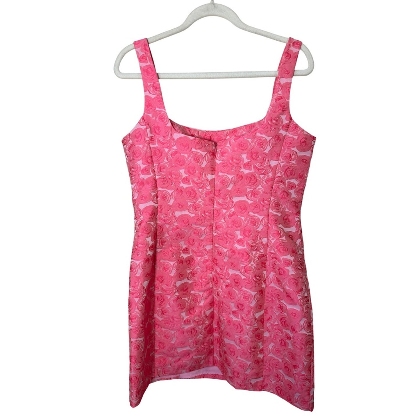 Amanda Uprichard Pink Floral Rose Textured Mini Dress Square Neck Sleeveless L
