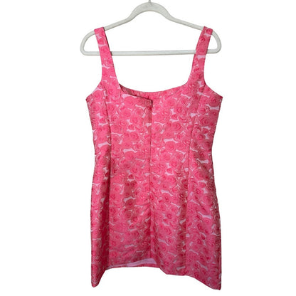 Amanda Uprichard Pink Floral Rose Textured Mini Dress Square Neck Sleeveless L