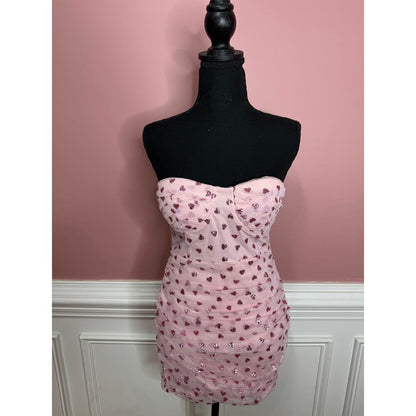 Superdown Fifi‎ Mesh Mini Dress in Pink Hearts Glitter Size Small Zip Back Lined