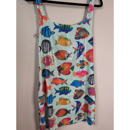 Show Me Your Mumu Tropical Fish Sequin Mini Dress Square Neck  Green Shift Dress