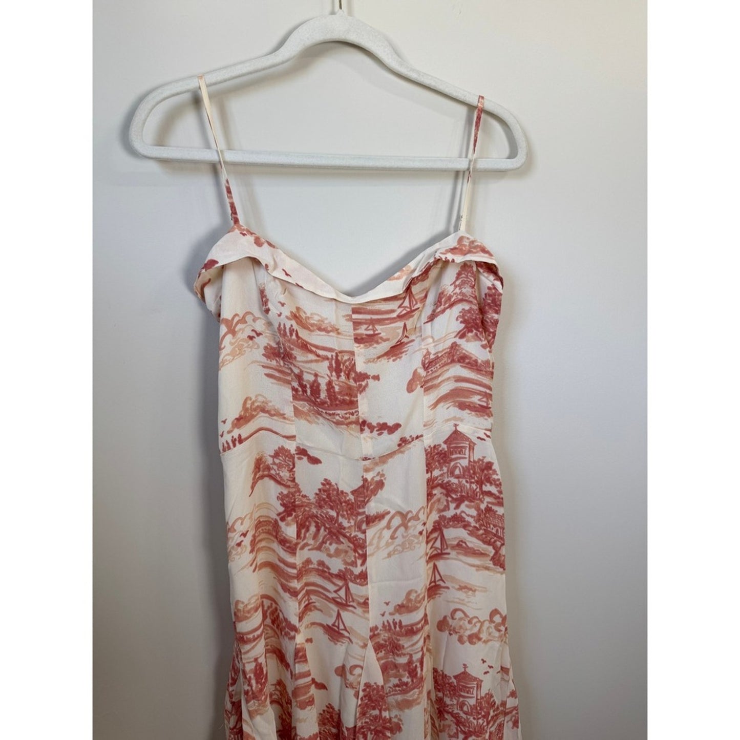 Reformation Fredo Print Sleeveless Midi Dress Red Cream Backless Button Detail