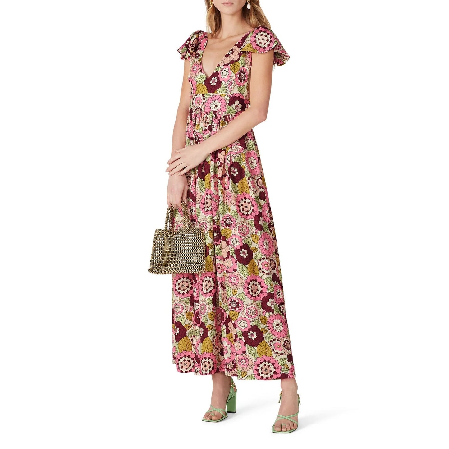 Dodo Bar Or Jenny Floral V-Neck Maxi Dress Size XS