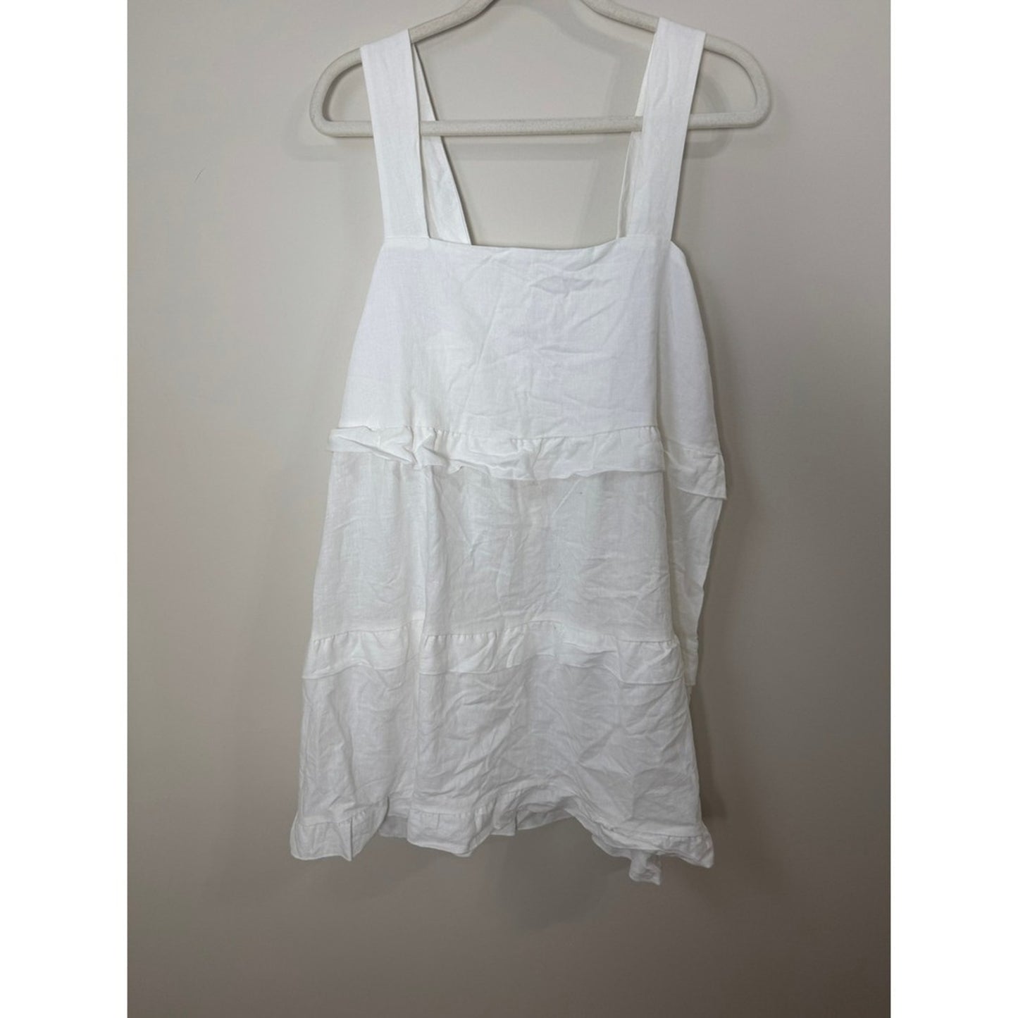 Show Me Your Mumu White Linen Tiered Ruffle Mini Dress Square Neck NEW