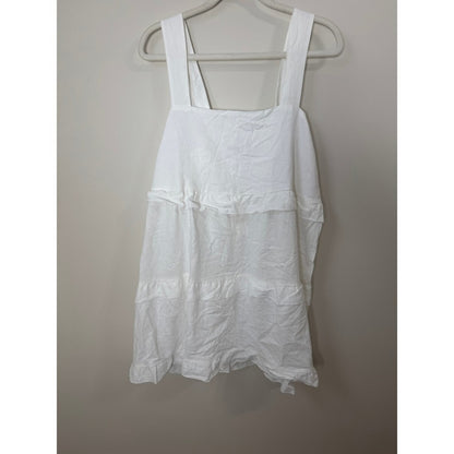 Show Me Your Mumu White Linen Tiered Ruffle Mini Dress Square Neck NEW