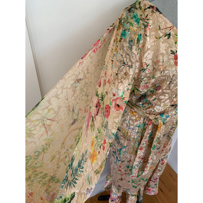 Hemant & Nandita Veena Dress in Nude Large Midi Floral One-Shoulder Lined