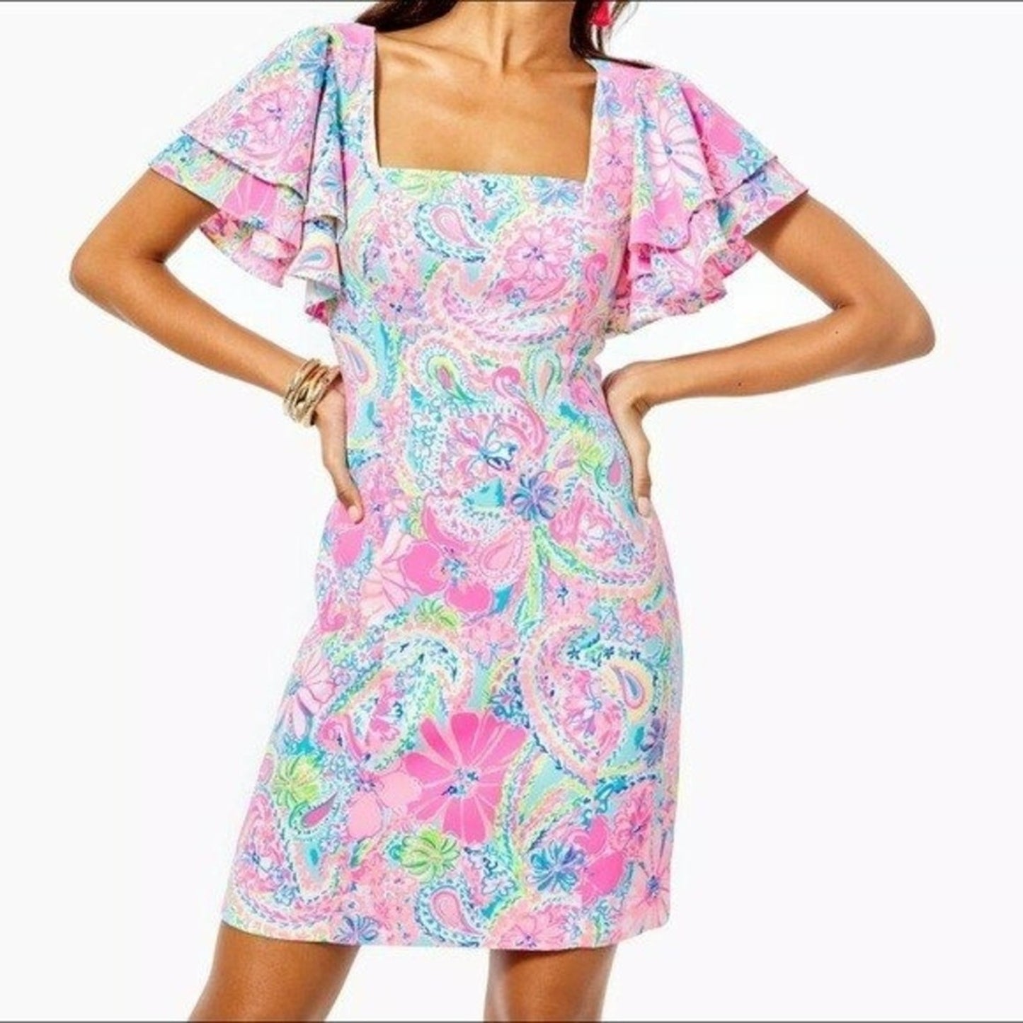 LILLY PULITZER ANNISTON FLUTTER SLEEVE MINI DRESS SIZE 2