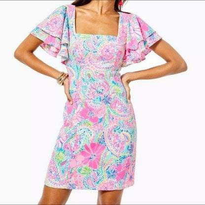 LILLY PULITZER ANNISTON FLUTTER SLEEVE MINI DRESS SIZE 2