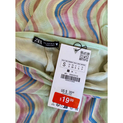 Zara Mini Dress in Multicolor Small Printed Lined Back Slit Stretch Summer Boho