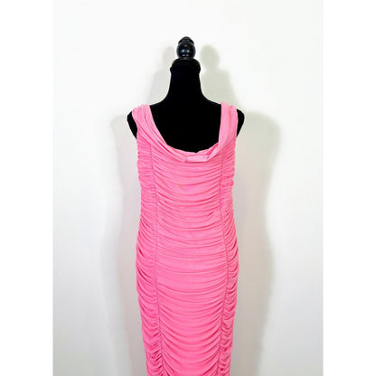 Majorelle Ruched Midi Dress in Pink Size XL Off Shoulder Lined Party Cocktail
