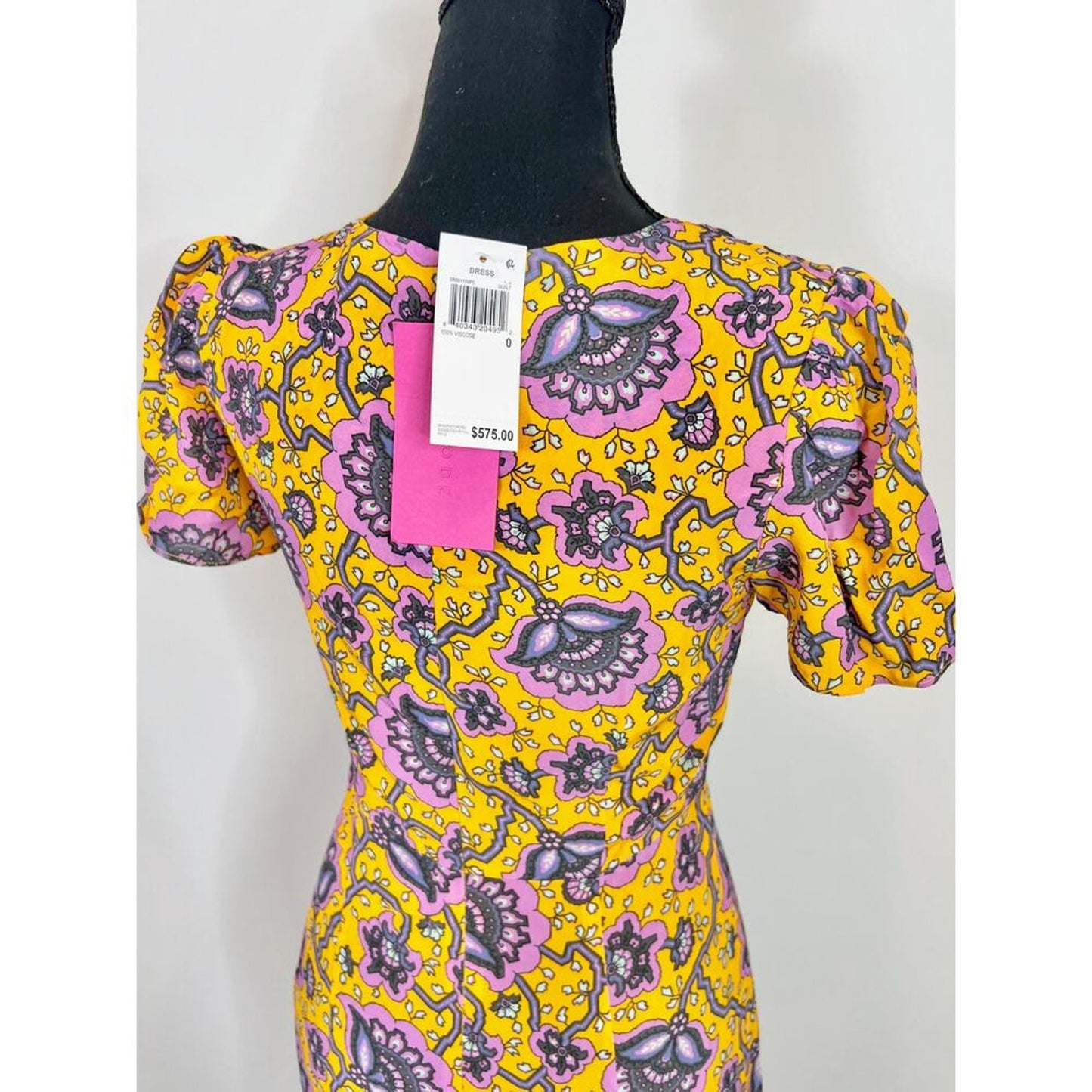 Rhode Lulani Midi Dress in Gold Lotus‎ Printed Size 0 Floral Fluted Hem Lined