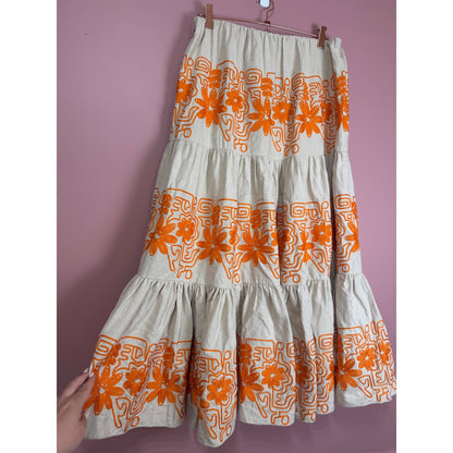 Maje Jin Embroidered Tiered Maxi Skirt Floral