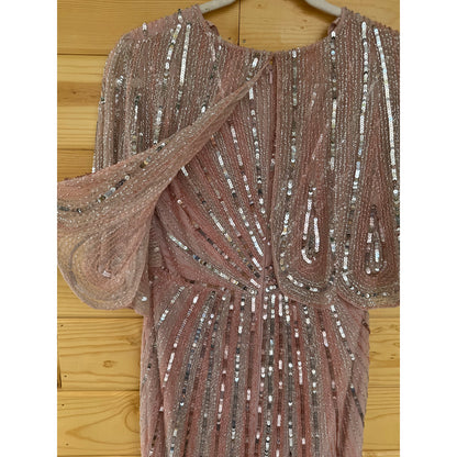 Mac Duggal Pink Sequined V Neck Cape Sleeve Gown Size 4 Style 93583
