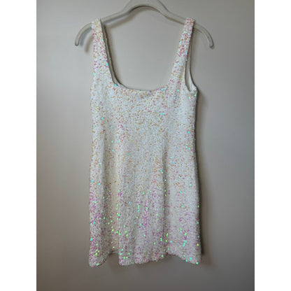 Show Me Your Mumu Womens White Iridescent Sequin Mini Dress Square Neck Small