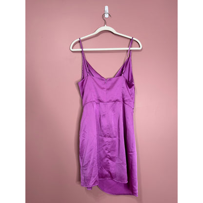 Superdown Arezo Cowl Neck Wrap Mini Dress in Purple Large Satin Cowl Neck Ruched
