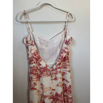 Reformation Fredo Print Sleeveless Midi Dress Red Cream Backless Button Detail