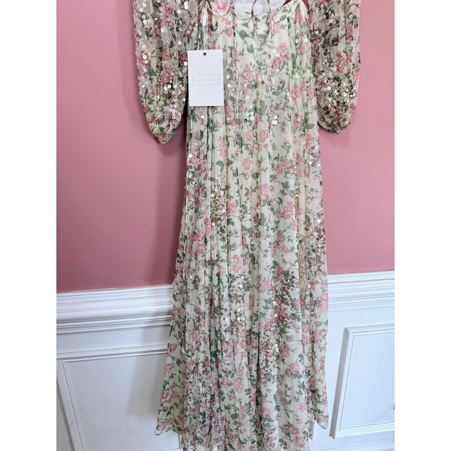 NEW NWT Mac Duggal Floral Sequined Cut Out Lace Up Gown A93746 Size 8