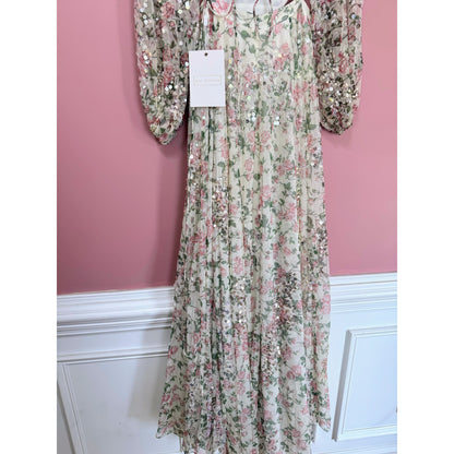 NEW NWT Mac Duggal Floral Sequined Cut Out Lace Up Gown A93746 Size 8