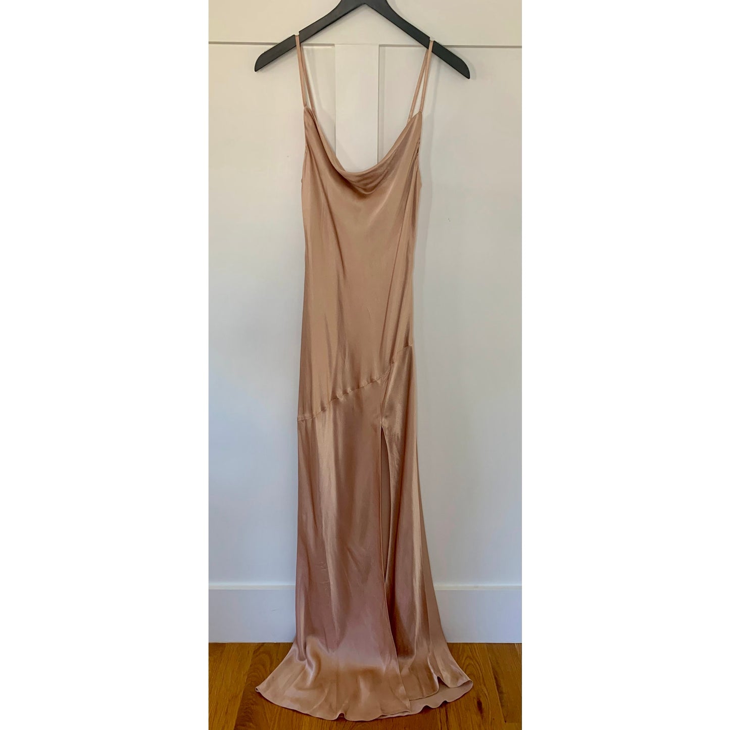 Shona Joy La Lune Bias Maxi Dress in Desert Rose Size 4 Cowl Neck Front Split