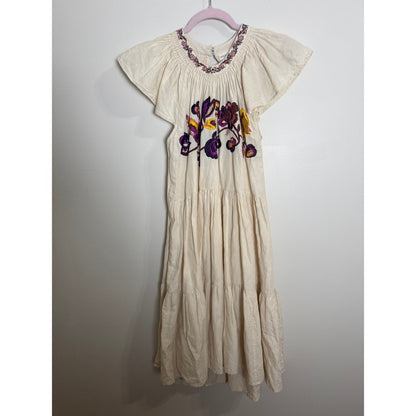 Ulla Johnson Embroidered Tiered Midi Dress Ruffled Neckline Flutter Sleeve
